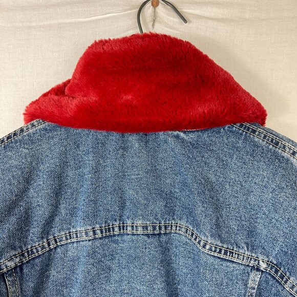Zara TRF Denim Wear Distressed Long Jacket Womens Small S Slouchy Punk Faux Fur‎ - Picture 8 of 16